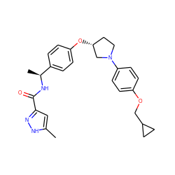 Cc1cc(C(=O)N[C@@H](C)c2ccc(O[C@@H]3CCN(c4ccc(OCC5CC5)cc4)C3)cc2)n[nH]1 ZINC001772654761