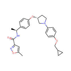 Cc1cc(C(=O)N[C@@H](C)c2ccc(O[C@@H]3CCN(c4ccc(OCC5CC5)cc4)C3)cc2)no1 ZINC001772620506