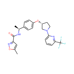 Cc1cc(C(=O)N[C@@H](C)c2ccc(O[C@@H]3CCN(c4cccc(C(F)(F)F)n4)C3)cc2)no1 ZINC000169709512