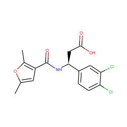 Cc1cc(C(=O)N[C@@H](CC(=O)O)c2ccc(Cl)c(Cl)c2)c(C)o1 ZINC000299857688