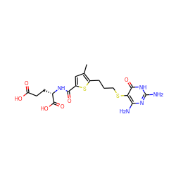 Cc1cc(C(=O)N[C@@H](CCC(=O)O)C(=O)O)sc1CCCSc1c(N)nc(N)[nH]c1=O ZINC000001539233