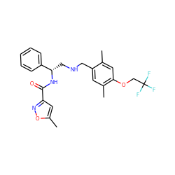 Cc1cc(C(=O)N[C@@H](CNCc2cc(C)c(OCC(F)(F)F)cc2C)c2ccccc2)no1 ZINC000653846204