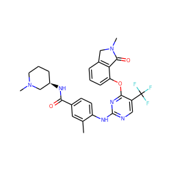 Cc1cc(C(=O)N[C@@H]2CCCN(C)C2)ccc1Nc1ncc(C(F)(F)F)c(Oc2cccc3c2C(=O)N(C)C3)n1 ZINC000146070889