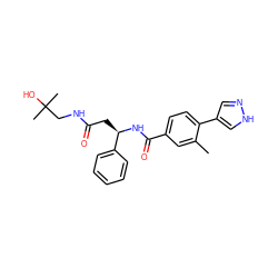 Cc1cc(C(=O)N[C@H](CC(=O)NCC(C)(C)O)c2ccccc2)ccc1-c1cn[nH]c1 ZINC000224679723