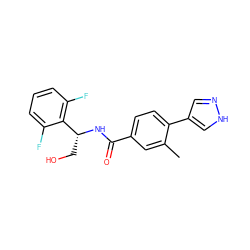 Cc1cc(C(=O)N[C@H](CO)c2c(F)cccc2F)ccc1-c1cn[nH]c1 ZINC001772584810