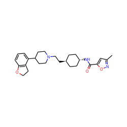 Cc1cc(C(=O)N[C@H]2CC[C@H](CCN3CCC(c4cccc5c4CCO5)CC3)CC2)on1 ZINC000261155209