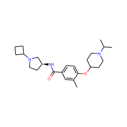 Cc1cc(C(=O)N[C@H]2CCN(C3CCC3)C2)ccc1OC1CCN(C(C)C)CC1 ZINC000653779475