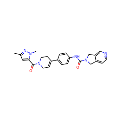 Cc1cc(C(=O)N2CC=C(c3ccc(NC(=O)N4Cc5ccncc5C4)cc3)CC2)n(C)n1 ZINC000165954203