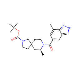 Cc1cc(C(=O)N2CC[C@@]3(CCN(C(=O)OC(C)(C)C)C3)C[C@@H]2C)cc2c[nH]nc12 ZINC000473148668