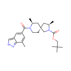 Cc1cc(C(=O)N2CC[C@]3(C[C@@H]2C)C[C@@H](C)N(C(=O)OCC(C)(C)C)C3)cc2c[nH]nc12 ZINC000473147546