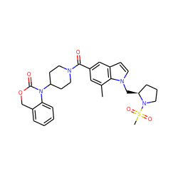 Cc1cc(C(=O)N2CCC(N3C(=O)OCc4ccccc43)CC2)cc2ccn(C[C@H]3CCCN3S(C)(=O)=O)c12 ZINC000029208539