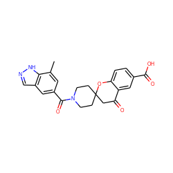 Cc1cc(C(=O)N2CCC3(CC2)CC(=O)c2cc(C(=O)O)ccc2O3)cc2cn[nH]c12 ZINC000049068923