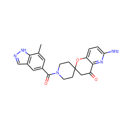 Cc1cc(C(=O)N2CCC3(CC2)CC(=O)c2nc(N)ccc2O3)cc2cn[nH]c12 ZINC000049111817