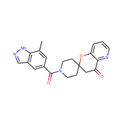 Cc1cc(C(=O)N2CCC3(CC2)CC(=O)c2ncccc2O3)cc2cn[nH]c12 ZINC000049072437