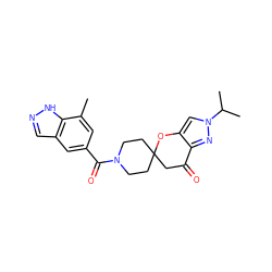 Cc1cc(C(=O)N2CCC3(CC2)CC(=O)c2nn(C(C)C)cc2O3)cc2cn[nH]c12 ZINC000073295375