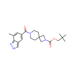 Cc1cc(C(=O)N2CCC3(CC2)CN(C(=O)OCC(C)(C)C)C3)cc2c[nH]nc12 ZINC000473149168