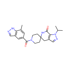 Cc1cc(C(=O)N2CCC3(CC2)Cc2cnn(C(C)C)c2C(=O)N3)cc2cn[nH]c12 ZINC000167318168