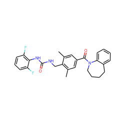 Cc1cc(C(=O)N2CCCCc3ccccc32)cc(C)c1CNC(=O)Nc1c(F)cccc1F ZINC000040848559