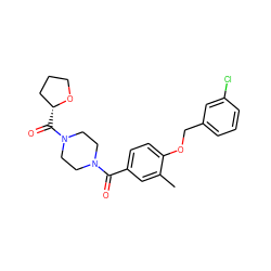 Cc1cc(C(=O)N2CCN(C(=O)[C@@H]3CCCO3)CC2)ccc1OCc1cccc(Cl)c1 ZINC000040410257