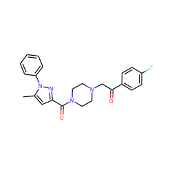 Cc1cc(C(=O)N2CCN(CC(=O)c3ccc(F)cc3)CC2)nn1-c1ccccc1 ZINC000058568605