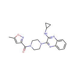 Cc1cc(C(=O)N2CCN(c3nc4ccccc4nc3NC3CC3)CC2)no1 ZINC000144486195