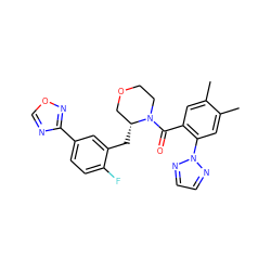 Cc1cc(C(=O)N2CCOC[C@H]2Cc2cc(-c3ncon3)ccc2F)c(-n2nccn2)cc1C ZINC000222108384