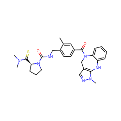 Cc1cc(C(=O)N2Cc3cnn(C)c3Nc3ccccc32)ccc1CNC(=O)N1CCC[C@H]1C(=S)N(C)C ZINC001848349748