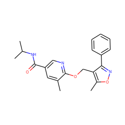 Cc1cc(C(=O)NC(C)C)cnc1OCc1c(-c2ccccc2)noc1C ZINC000142473686