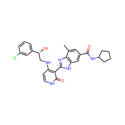 Cc1cc(C(=O)NC2CCCC2)cc2[nH]c(-c3c(NC[C@@H](O)c4cccc(Cl)c4)cc[nH]c3=O)nc12 ZINC000028703687