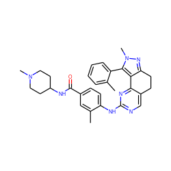 Cc1cc(C(=O)NC2CCN(C)CC2)ccc1Nc1ncc2c(n1)-c1c(nn(C)c1-c1ccccc1C)CC2 ZINC000169702434