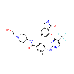 Cc1cc(C(=O)NC2CCN(CCO)CC2)ccc1Nc1ncc(C(F)(F)F)c(Oc2cccc3c2C(=O)N(C)C3)n1 ZINC000146069819