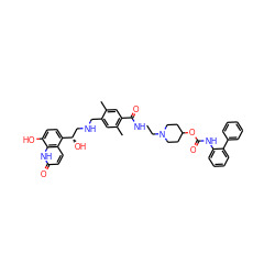 Cc1cc(C(=O)NCCN2CCC(OC(=O)Nc3ccccc3-c3ccccc3)CC2)c(C)cc1CNC[C@H](O)c1ccc(O)c2[nH]c(=O)ccc12 ZINC000299870705