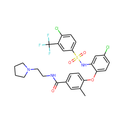 Cc1cc(C(=O)NCCN2CCCC2)ccc1Oc1ccc(Cl)cc1NS(=O)(=O)c1ccc(Cl)c(C(F)(F)F)c1 ZINC000073161046