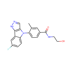 Cc1cc(C(=O)NCCO)ccc1-n1c2ccc(F)cc2c2[nH]ncc21 ZINC000210505797