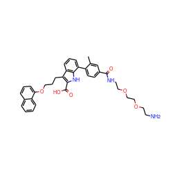 Cc1cc(C(=O)NCCOCCOCCN)ccc1-c1cccc2c(CCCOc3cccc4ccccc34)c(C(=O)O)[nH]c12 ZINC000063539324