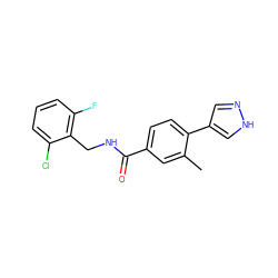 Cc1cc(C(=O)NCc2c(F)cccc2Cl)ccc1-c1cn[nH]c1 ZINC001772641479