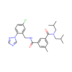 Cc1cc(C(=O)NCc2cc(Cl)ccc2-n2cncn2)cc(C(=O)N(CC(C)C)CC(C)C)c1 ZINC000066079645