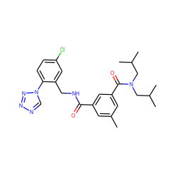 Cc1cc(C(=O)NCc2cc(Cl)ccc2-n2cnnn2)cc(C(=O)N(CC(C)C)CC(C)C)c1 ZINC000066079648