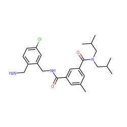 Cc1cc(C(=O)NCc2cc(Cl)ccc2CN)cc(C(=O)N(CC(C)C)CC(C)C)c1 ZINC000066079643