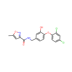 Cc1cc(C(=O)NCc2ccc(Oc3ccc(Cl)cc3Cl)c(O)c2)no1 ZINC000096271640