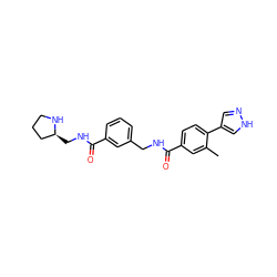 Cc1cc(C(=O)NCc2cccc(C(=O)NC[C@H]3CCCN3)c2)ccc1-c1cn[nH]c1 ZINC001772656060