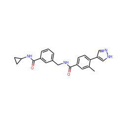 Cc1cc(C(=O)NCc2cccc(C(=O)NC3CC3)c2)ccc1-c1cn[nH]c1 ZINC001772654634