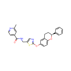 Cc1cc(C(=O)NCc2cnc(Oc3ccc4c(c3)CC[C@@H](c3ccccc3)O4)s2)ccn1 ZINC000169710550