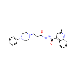 Cc1cc(C(=O)NNC(=O)CCN2CCN(c3ccccc3)CC2)c2ccccc2n1 ZINC000003318812