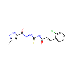 Cc1cc(C(=O)NNC(=S)NC(=O)/C=C/c2ccccc2Cl)[nH]n1 ZINC000005041264