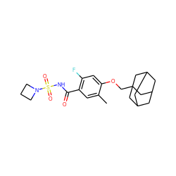 Cc1cc(C(=O)NS(=O)(=O)N2CCC2)c(F)cc1OCC12CC3CC(CC(C3)C1)C2 ZINC000216203505
