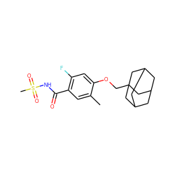 Cc1cc(C(=O)NS(C)(=O)=O)c(F)cc1OCC12CC3CC(CC(C3)C1)C2 ZINC000225250939
