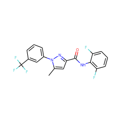 Cc1cc(C(=O)Nc2c(F)cccc2F)nn1-c1cccc(C(F)(F)F)c1 ZINC000026384975