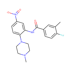 Cc1cc(C(=O)Nc2cc([N+](=O)[O-])ccc2N2CCN(C)CC2)ccc1F ZINC000095590501