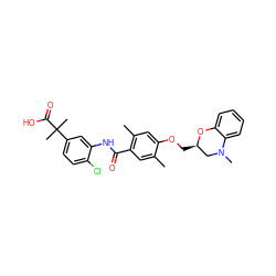 Cc1cc(C(=O)Nc2cc(C(C)(C)C(=O)O)ccc2Cl)c(C)cc1OC[C@@H]1CN(C)c2ccccc2O1 ZINC000073162480